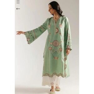 Ethnic embroidered suit shirt a line fit, round neck, trousers CULOTTE FIT Large